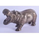 A VINTAGE EUROPEAN WHITE METAL HIPPO. 602 grams. 13 cm x 6 cm.