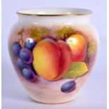 Royal Worcester vase painted with fruit by Leighton Maybury, signed L. Maybury, dated 1954, black ma