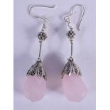 A PAIR OF SILVER AND ROSE QUARTZ EARRINGS. 5.5 cm long.