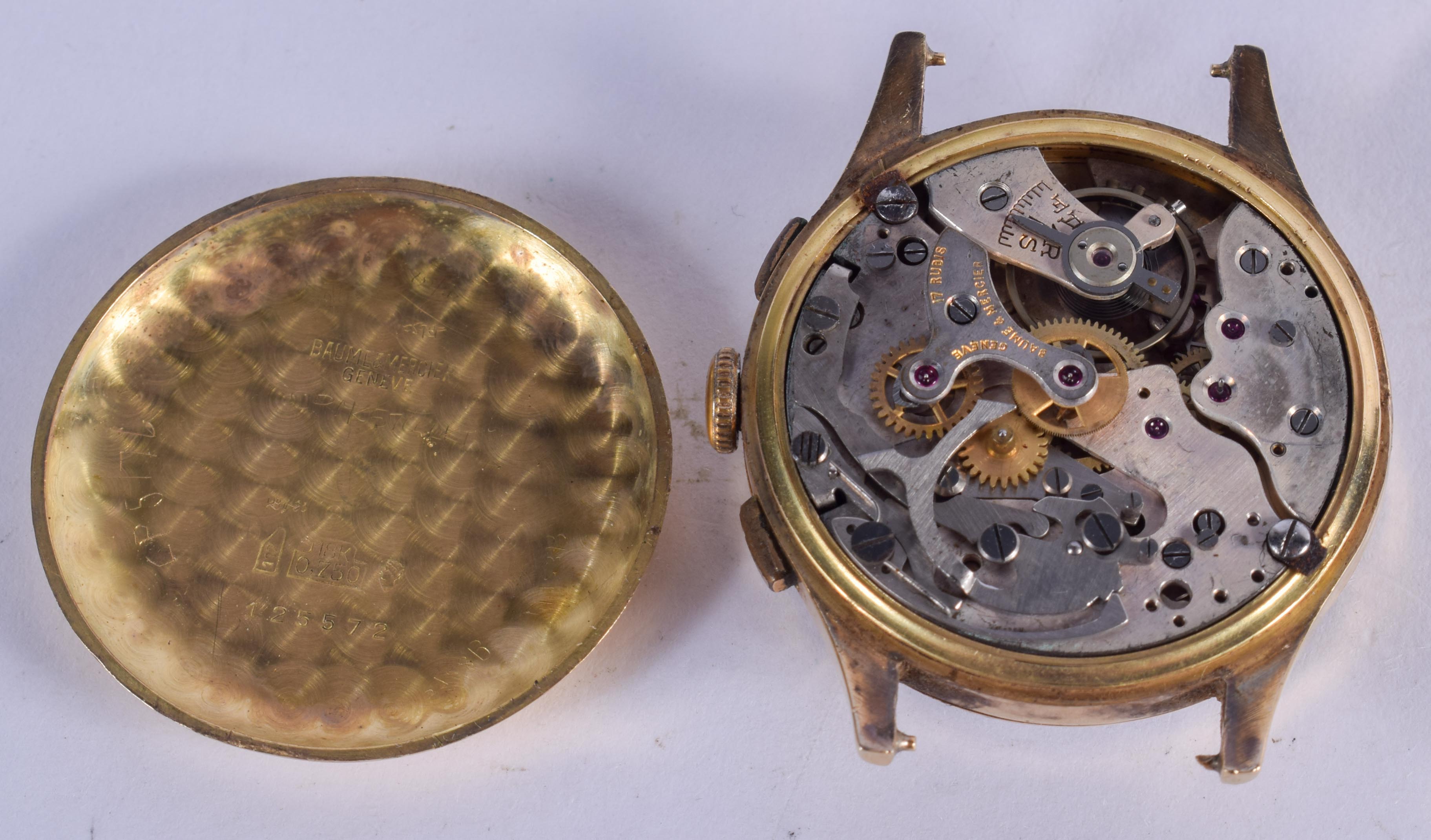 A VINTAGE GOLD BAUME & MERCIER SILVERED DIAL WATCH. 30 grams overall. 3.25 cm wide. - Image 3 of 3