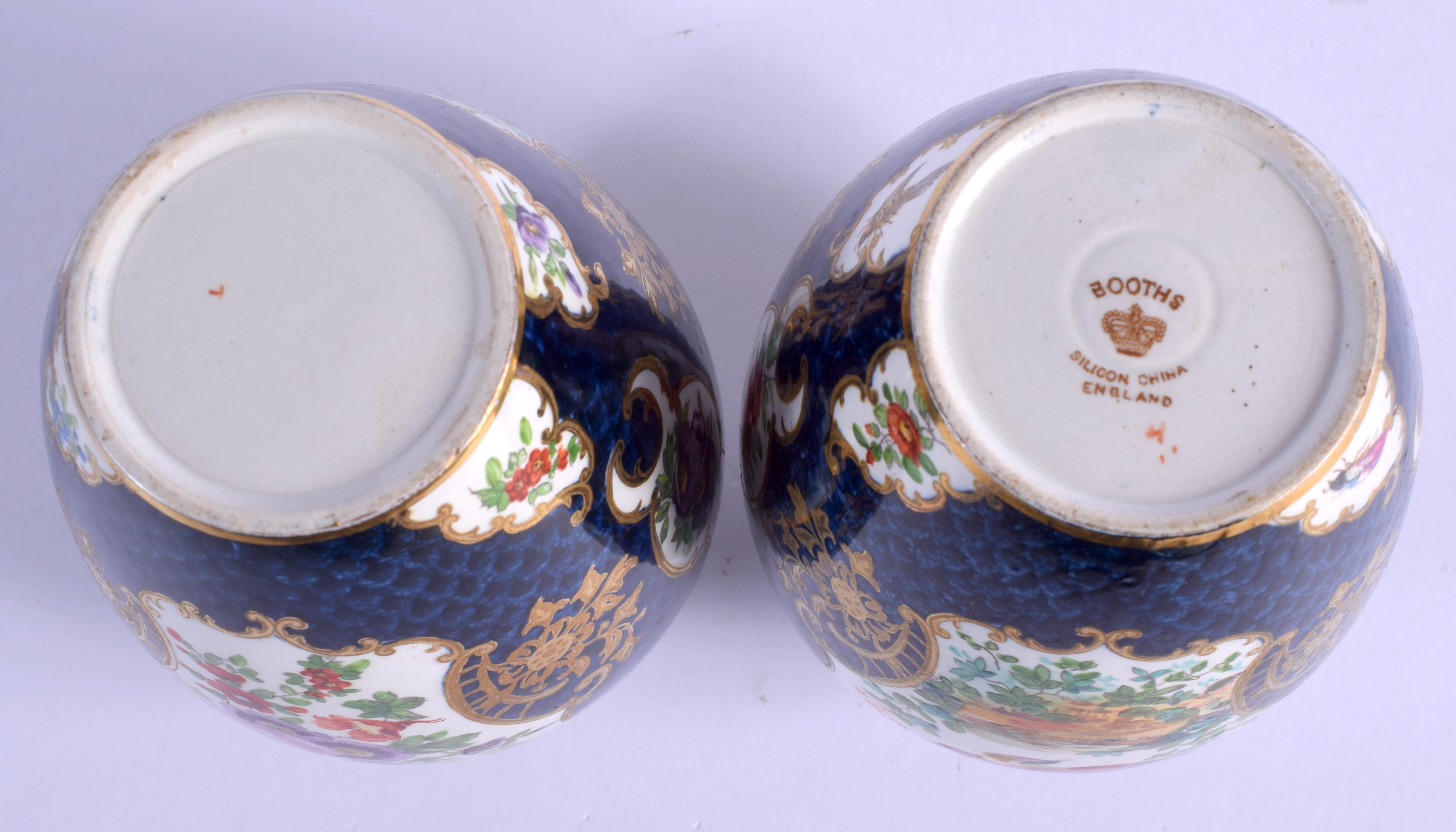 A PAIR OF ANTIQUE BOOTHS BLUE SCALE VASES. 12.5 cm high. - Image 4 of 4