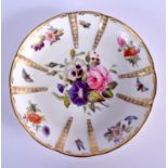 Late 19th c. Derby King Street circular moulded dish painted with flowers and moths by H. S. Hancoc