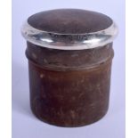 A VINTAGE SILVER MOUNTED BAKELITE JAR AND COVER. 6 cm x 5 cm.