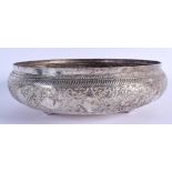 A 19TH CENTURY MIDDLE EASTERN ISLAMIC SILVER BOWL. 320 grams. 25 cm diameter.