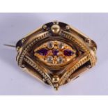 A FINE VICTORIAN 15CT GOLD DIAMOND AND AMETHYST MOURNING BROOCH. 13 grams. 4 cm x 3.25 cm.