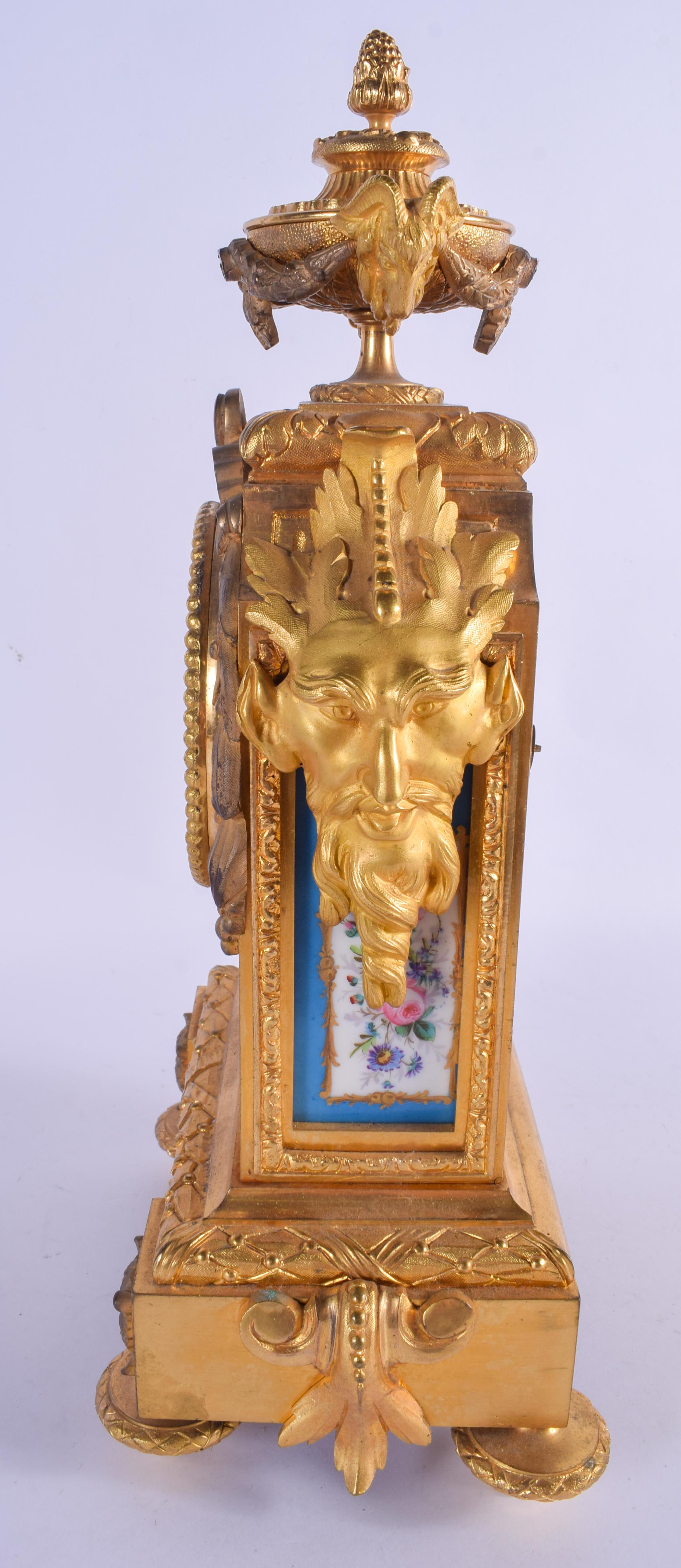 A 19TH CENTURY FRENCH ORMOLU SEVRES PORCELAIN MANTEL CLOCK painted with flowers. 37 cm x 11 cm. - Image 3 of 5