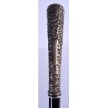 A 19TH CENTURY CHINESE EXPORT SILVER MOUNTED EBONY WALKING CANE. 90 cm long.