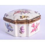 AN 18TH CENTURY PORCELAIN BOX painted with flowers. 8 cm square.