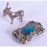 AN ENGLISH SILVER DONKEY together with an enamelled vesta. (2)