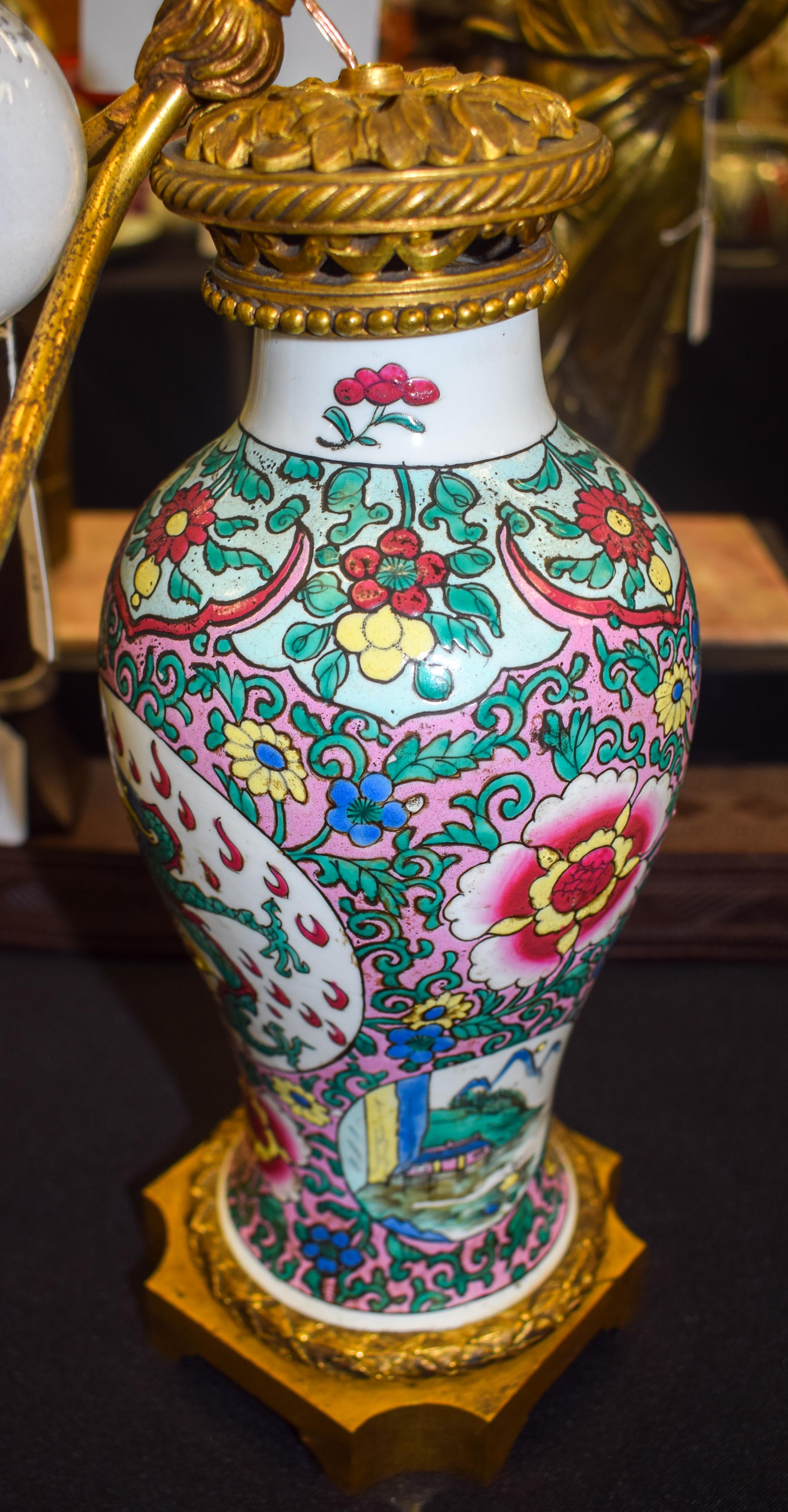 A 19TH CENTURY FRENCH SAMSONS OF PARIS PORCELAIN VASE Chinese style, converted to a lamp. Vase 25.5 - Image 4 of 5