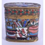 A 19TH CENTURY CHINESE CLOISONNE ENAMEL BRASS BOX AND COVER. 5.25 cm x 4.25 cm.