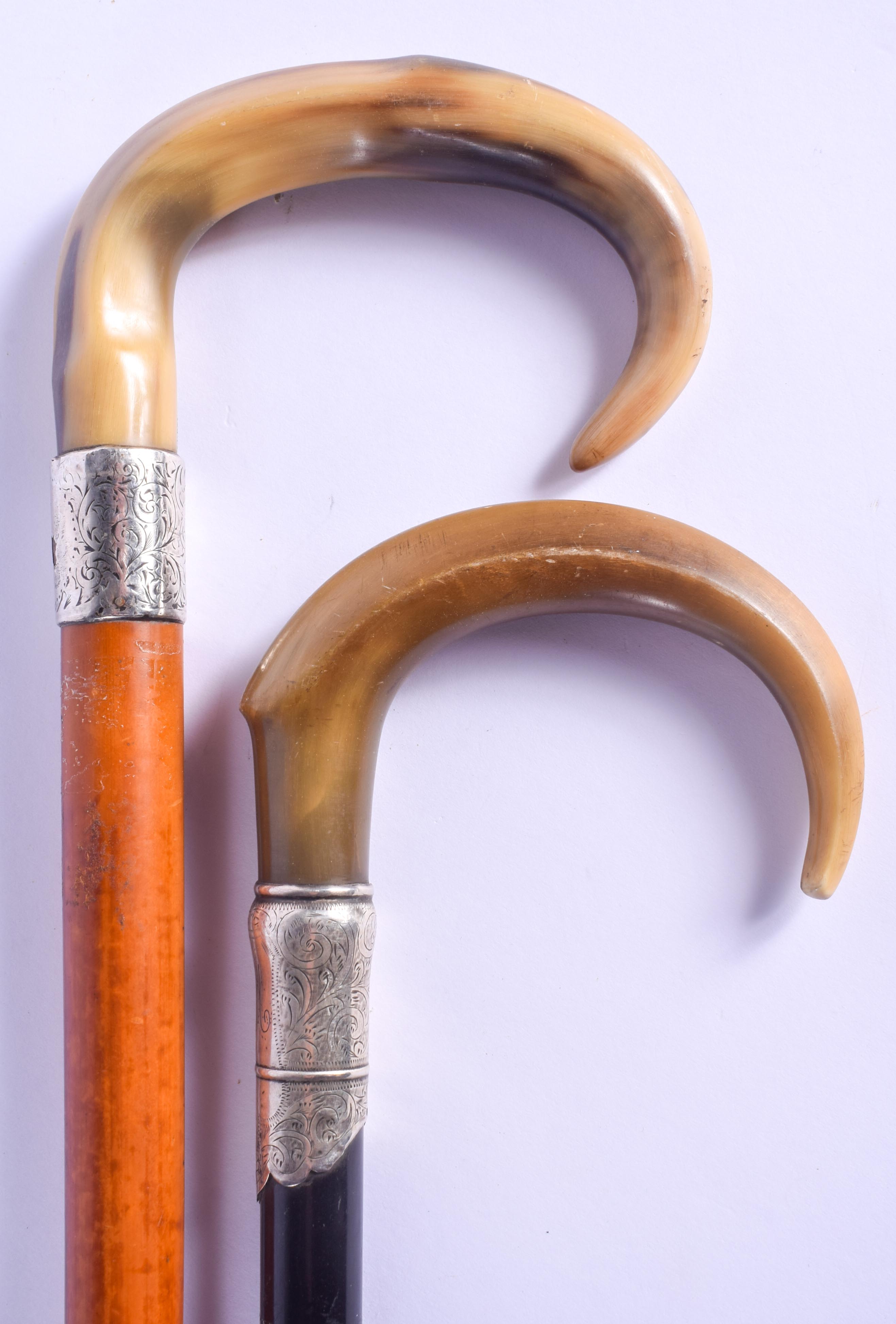TWO 19TH CENTURY BUFFALO HORN HANDLED WALKING CANES. 88 cm long. (2) - Image 2 of 5