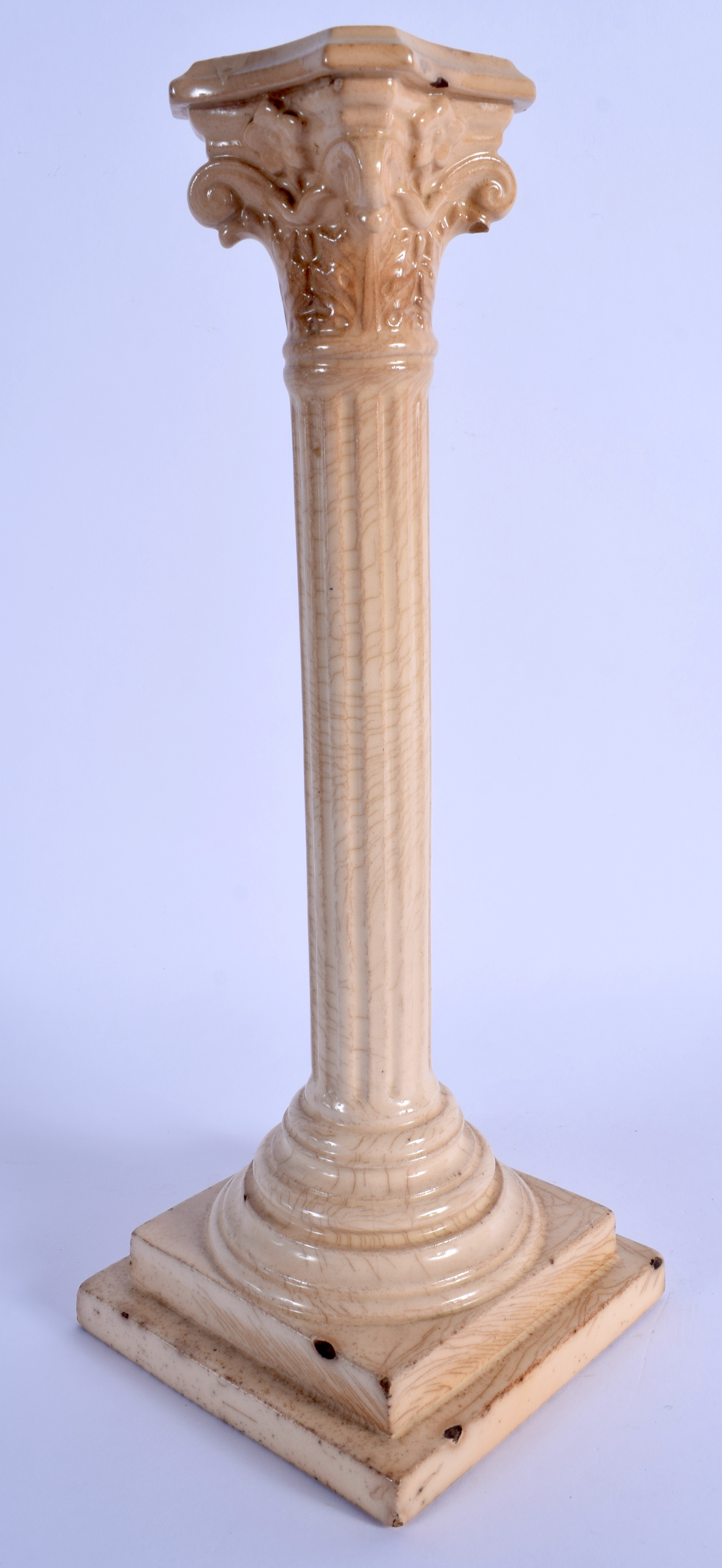 AN EARLY 19TH CENTURY EUROPEAN CREAMWARE POTTERY CANDLESTICK. 32 cm high. - Image 2 of 3