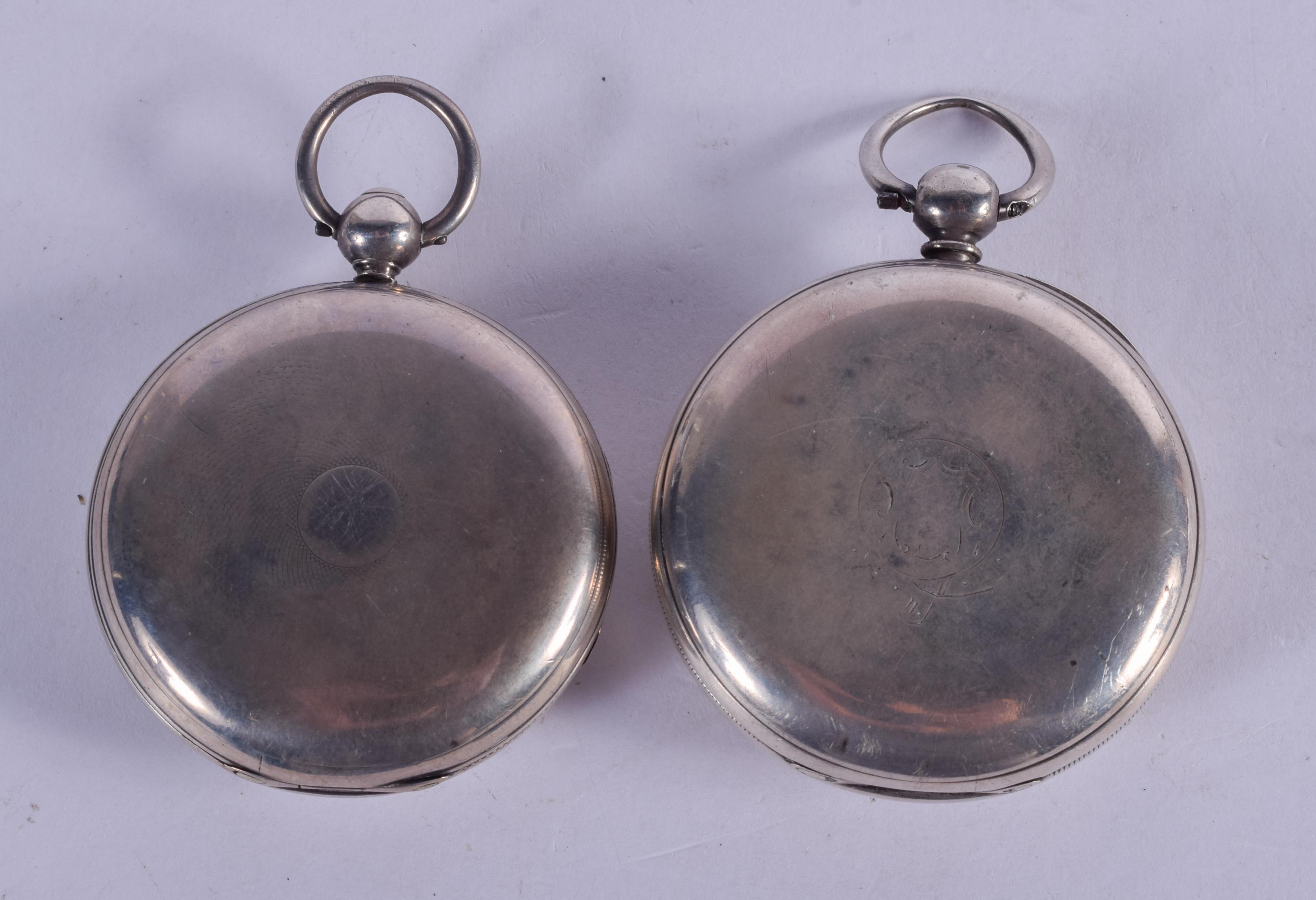 TWO ANTIQUE SILVER POCKET WATCHES. 5 cm diameter. (2) - Image 2 of 4