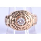A 9CT GOLD ROLEX STYLE GEM SET RING. S. 8.6 grams.