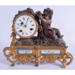 A 19TH CENTURY FRENCH SEVRES PORCELAIN AND BRONZE MANTEL CLOCK. 26 cm x 24 cm.