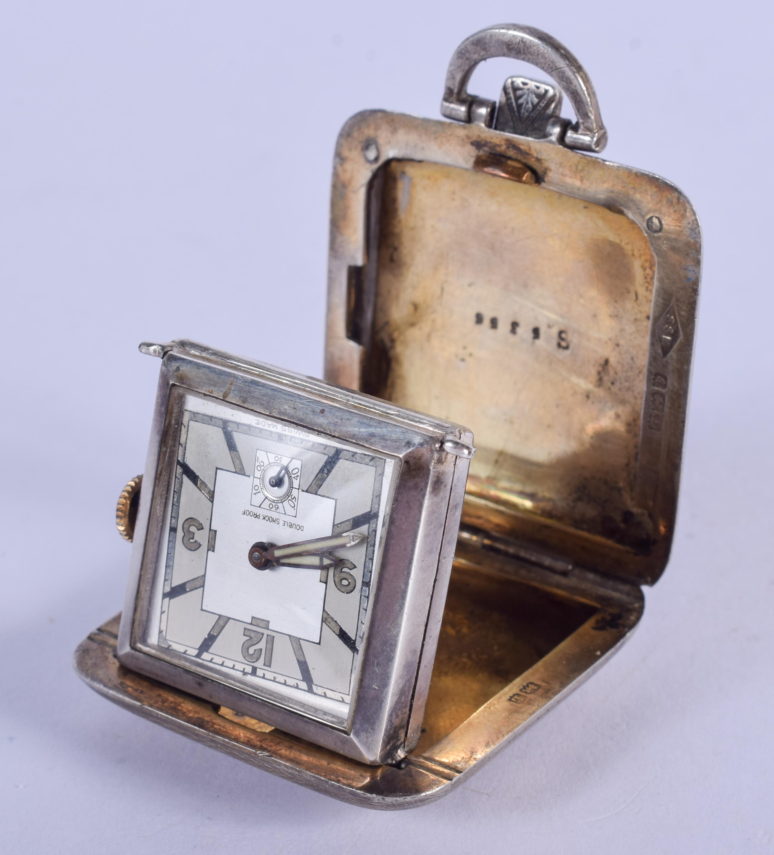 A 1930S SILVER TRAVELLING SQUARE FORM WATCH. 3.5 cm square. - Image 4 of 7