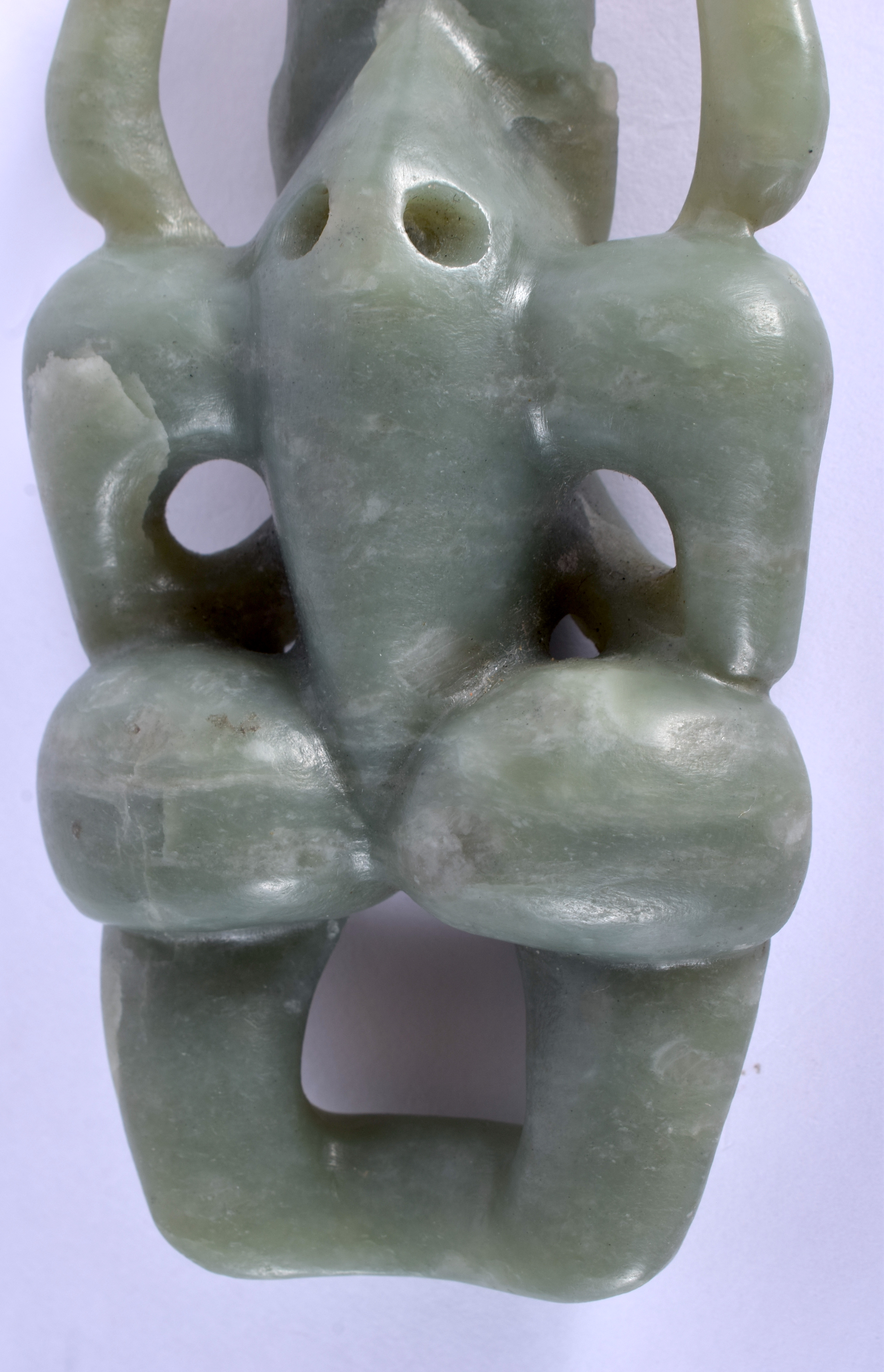 A CHINESE CARVED HONGSHAN CULTURE CARVED JADE FIGURE OF A SUN GOD possibly Neolithic period. 12 cm x - Image 11 of 11