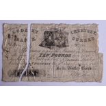 A RARE ANTIQUE GODLEY BANK CHERTSEY SURREY TEN POUND BANK NOTE. 19 cm wide.