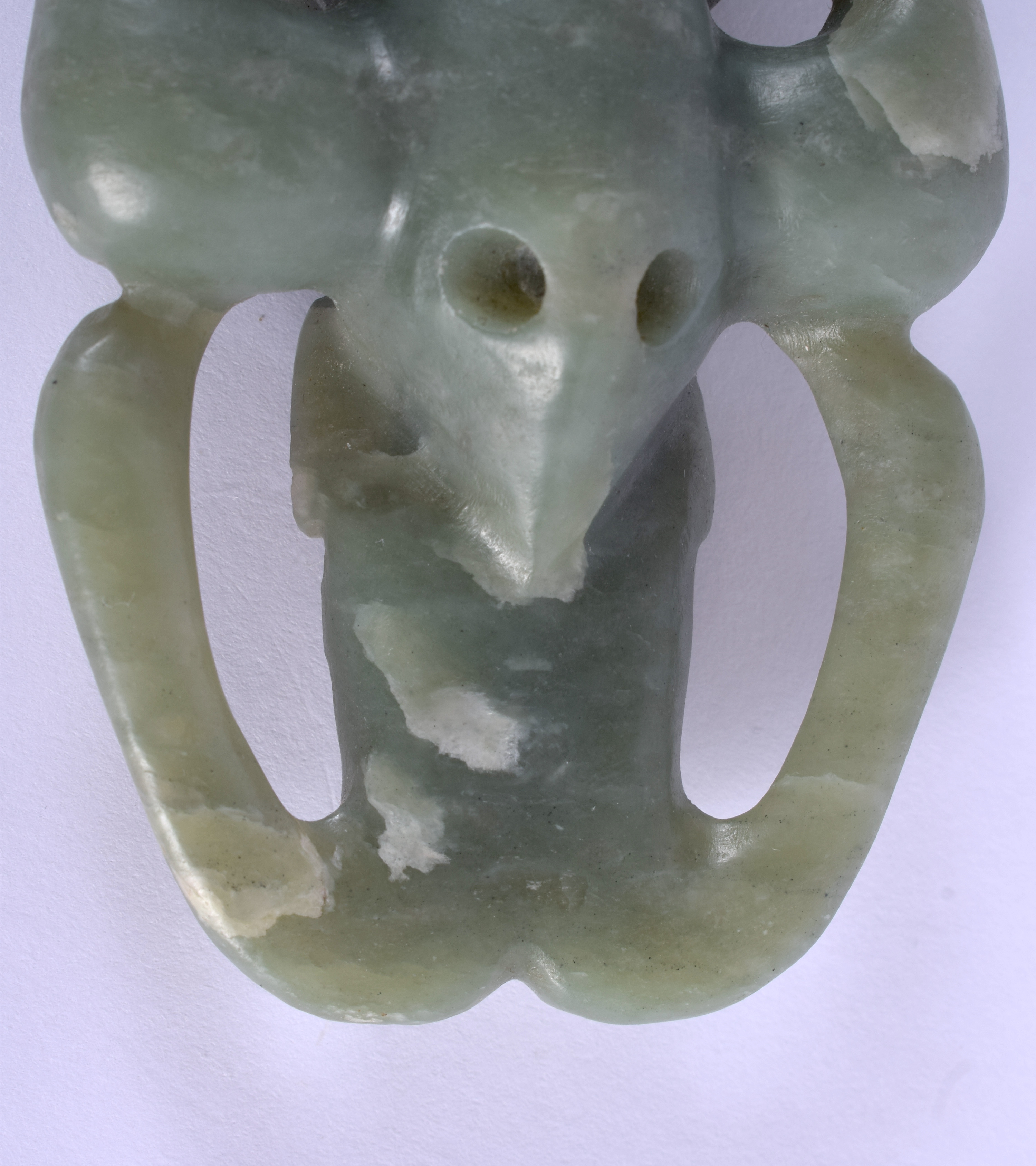 A CHINESE CARVED HONGSHAN CULTURE CARVED JADE FIGURE OF A SUN GOD possibly Neolithic period. 12 cm x - Image 10 of 11