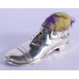 AN EDWARDIAN NOVELTY SILVER SHOE PIN CUSHION. Birmingham 1909. 129 grams. 13 cm x 6 cm.