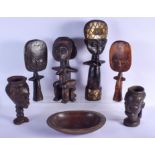 AN EARLY 20TH CENTURY AFRICAN TRIBAL DOGON CARVED WOOD BOWL together with kuia drinking cups etc. La