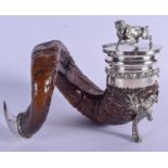 A LOVELY ANTIQUE WALKER AND HALL RAMS HORN TABLE SNUFF MULL. 27 cm x 21 cm.