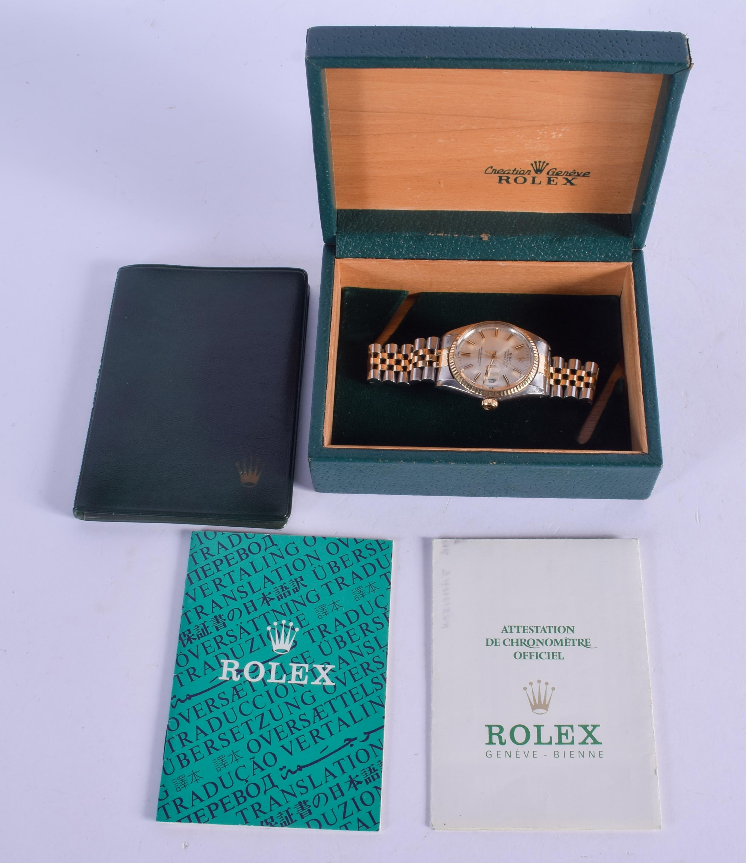 A BOXED ROLEX TWO TONE OYSTER DATE JUST WRISTWATCH. 3.5 cm wide, strap 15 cm long inc clasp. - Image 6 of 10