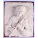 A LARGE MID 20TH CENTURY CARVED PLASTER POTTERY WALL PLAQUE modelled as a pipe player. 62 cm x 42 cm