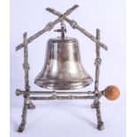 AN ANTIQUE SILVER PLATED DINNER BELL & GONG. 25 cm x 17 cm.