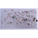 A COLLECTION OF 45 ANTIQUE GOLD STICK PINS formed with various stones including malachite, amethyst,