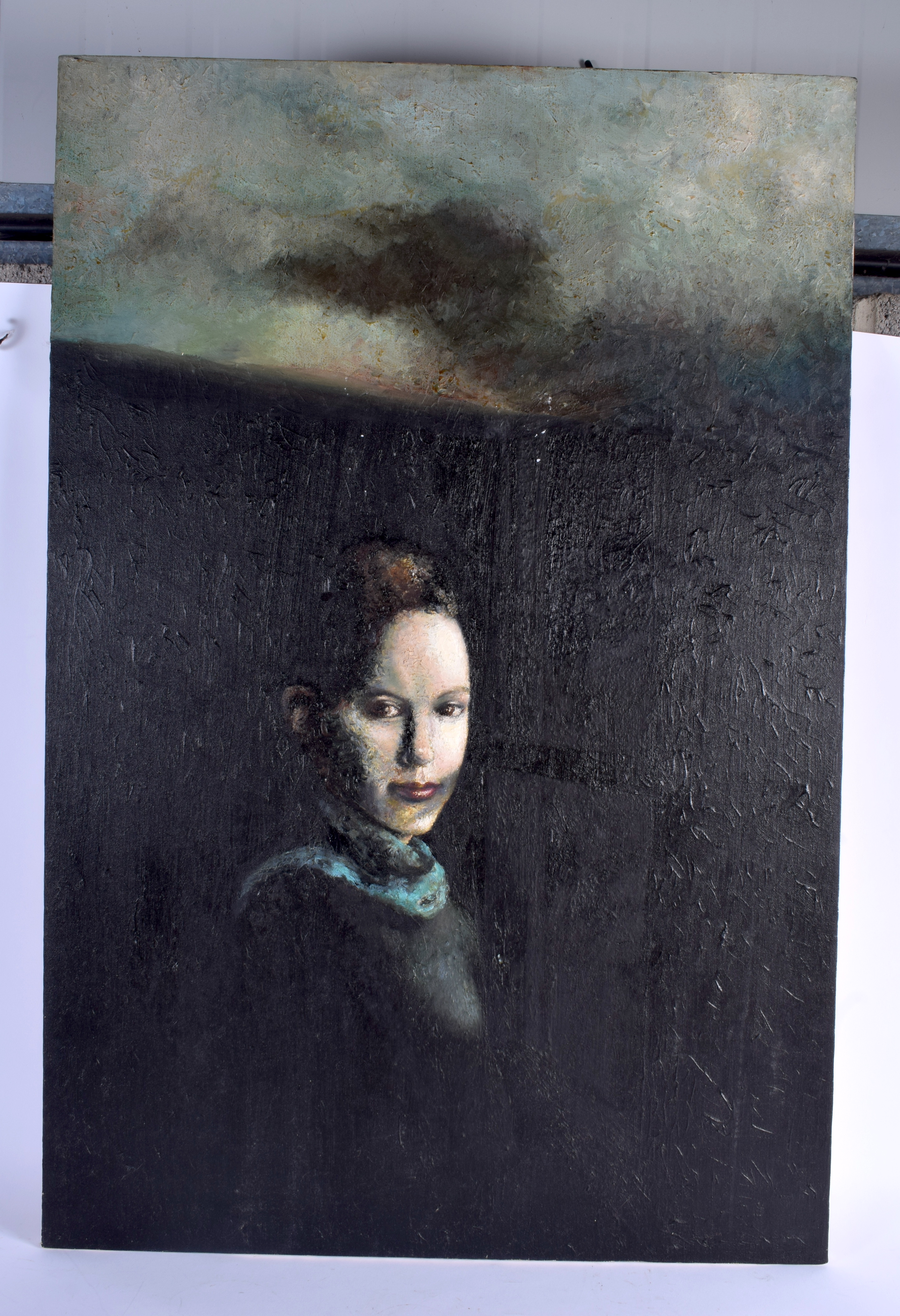 Continental School (20th Century) Haunting the darkness, Oil on canvas. 100 cm x 55 cm.