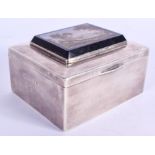 AN ANTIQUE ENGLISH SILVER BOX inset with an earlier fine Italian micro mosaic landscape. 218 grams.