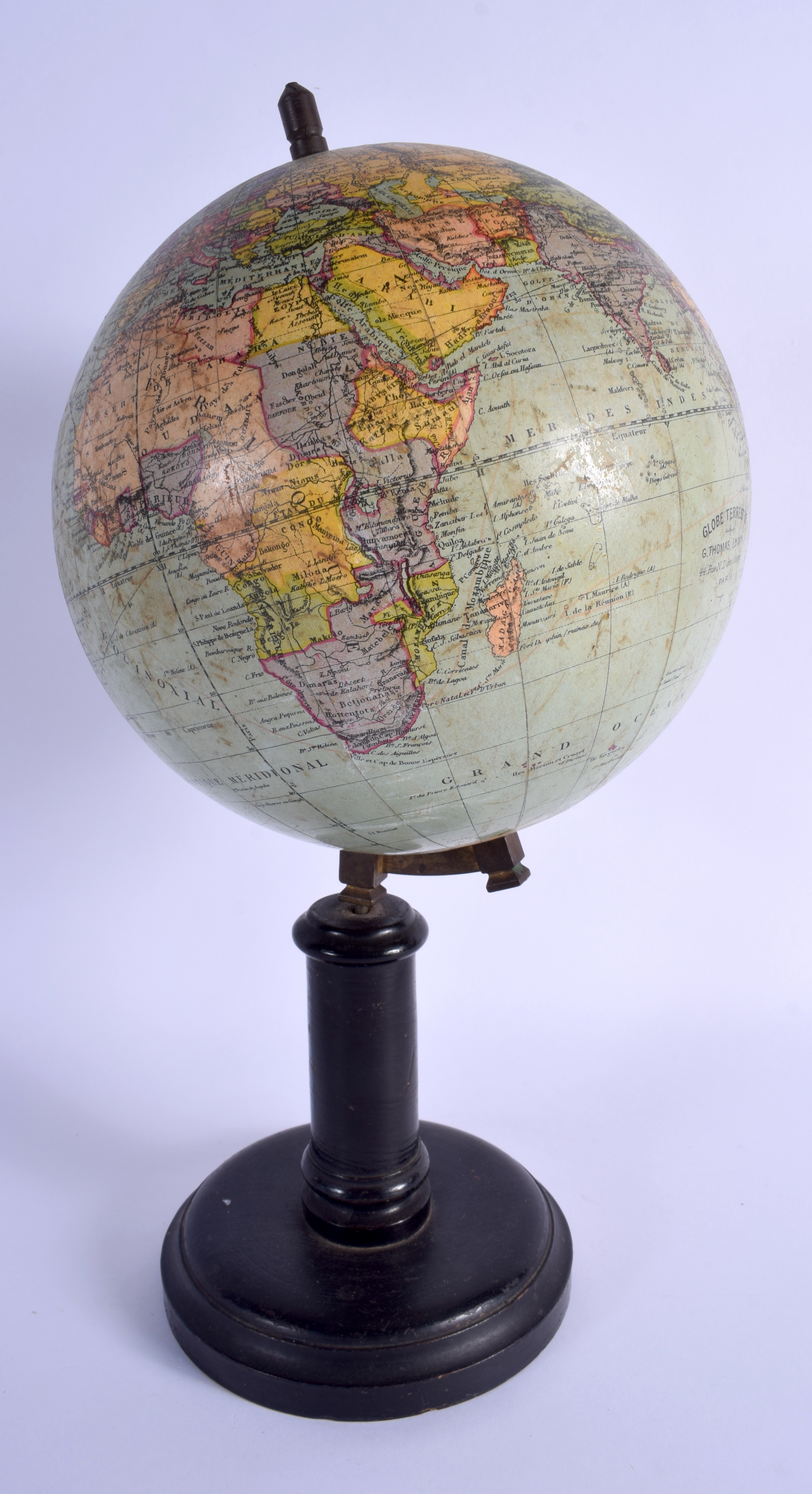 A VINTAGE GLOBE TERRESTRE G THOMAS 44 RUE DES CHAMPS OF PARIS. 38 cm x 16 cm.