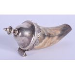 AN ANTIQUE SCOTTISH HORN SNUFF MULL. 8 cm x 7 cm.