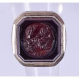 A VERY RARE ART DECO AMERICAN SILVER CAMEO STONE RING by Molli Juin. I.