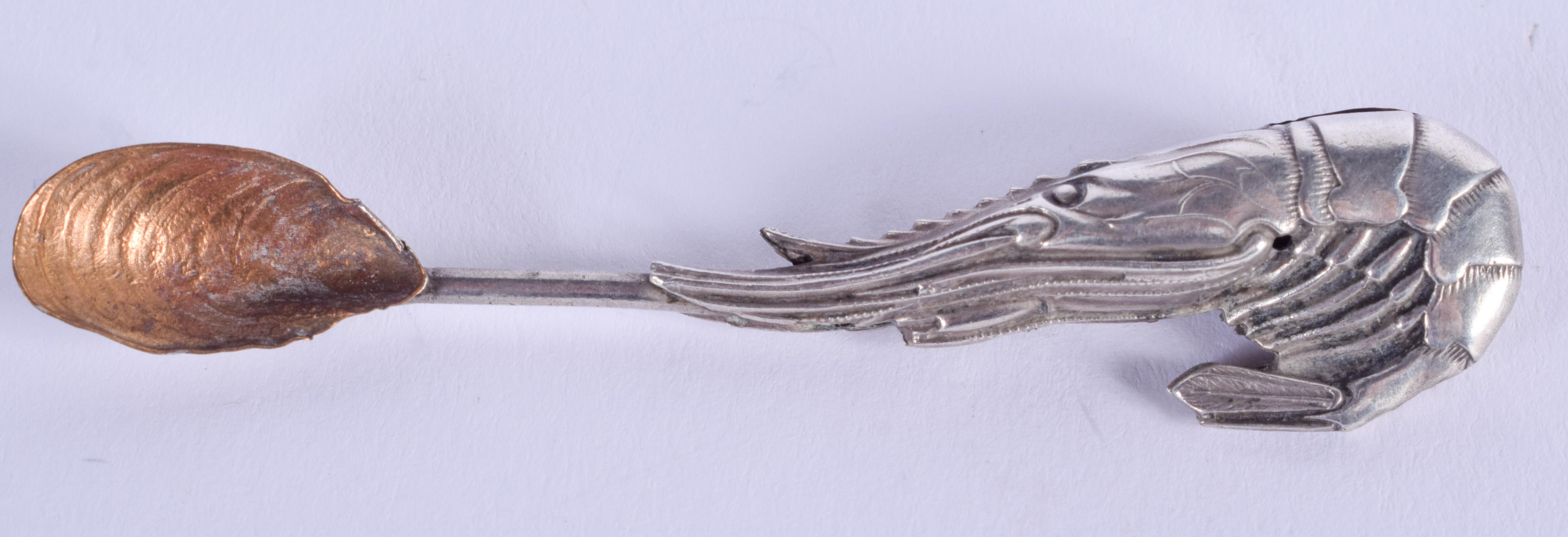 A CHARMING CONTINENTAL SILVER CRAYFISH SPOON. 5 grams. 7 cm long.