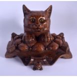 A RARE 19TH CENTURY BLACK FOREST BAVARIAN BLACK FOREST CAT INKWELL. 20 cm x 18 cm.