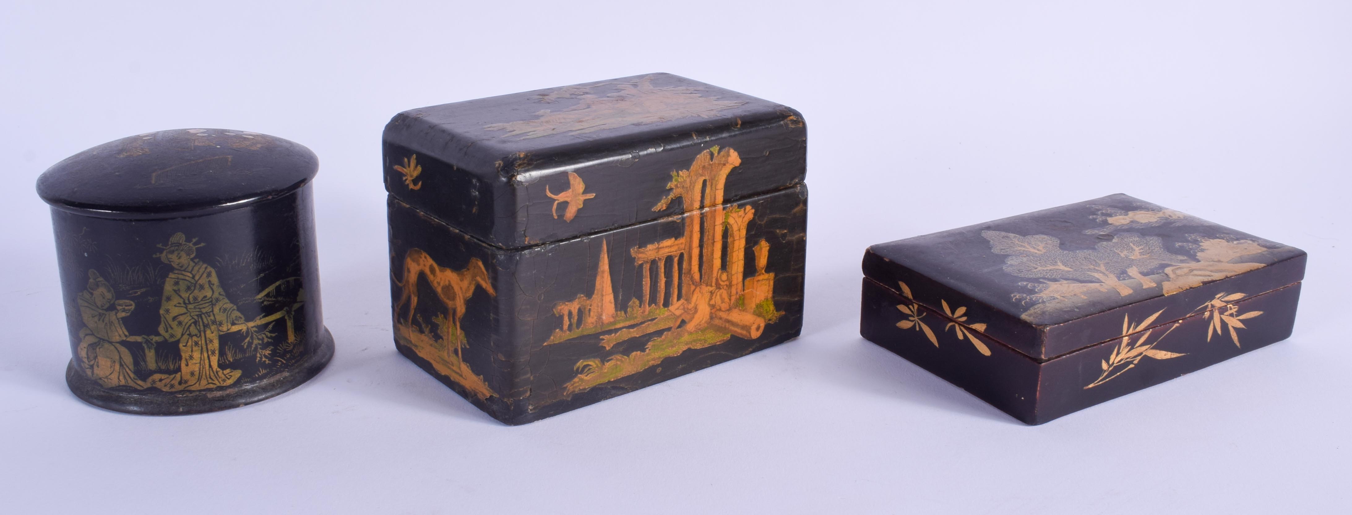 THREE ANTIQUE JAPANESE EXPORT BOXES. Largest 10 cm x 7 cm. (3)