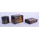 THREE ANTIQUE JAPANESE EXPORT BOXES. Largest 10 cm x 7 cm. (3)