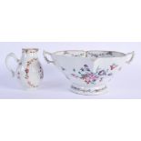 A LARGE 18TH CENTURY CHINESE FAMILLE ROSE BOWL together with a similar jug. Largest 20 cm x 12 cm. (