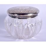 A VINTAGE SILVER TOPPED DRESSING TABLE JAR. 9.5 cm wide.