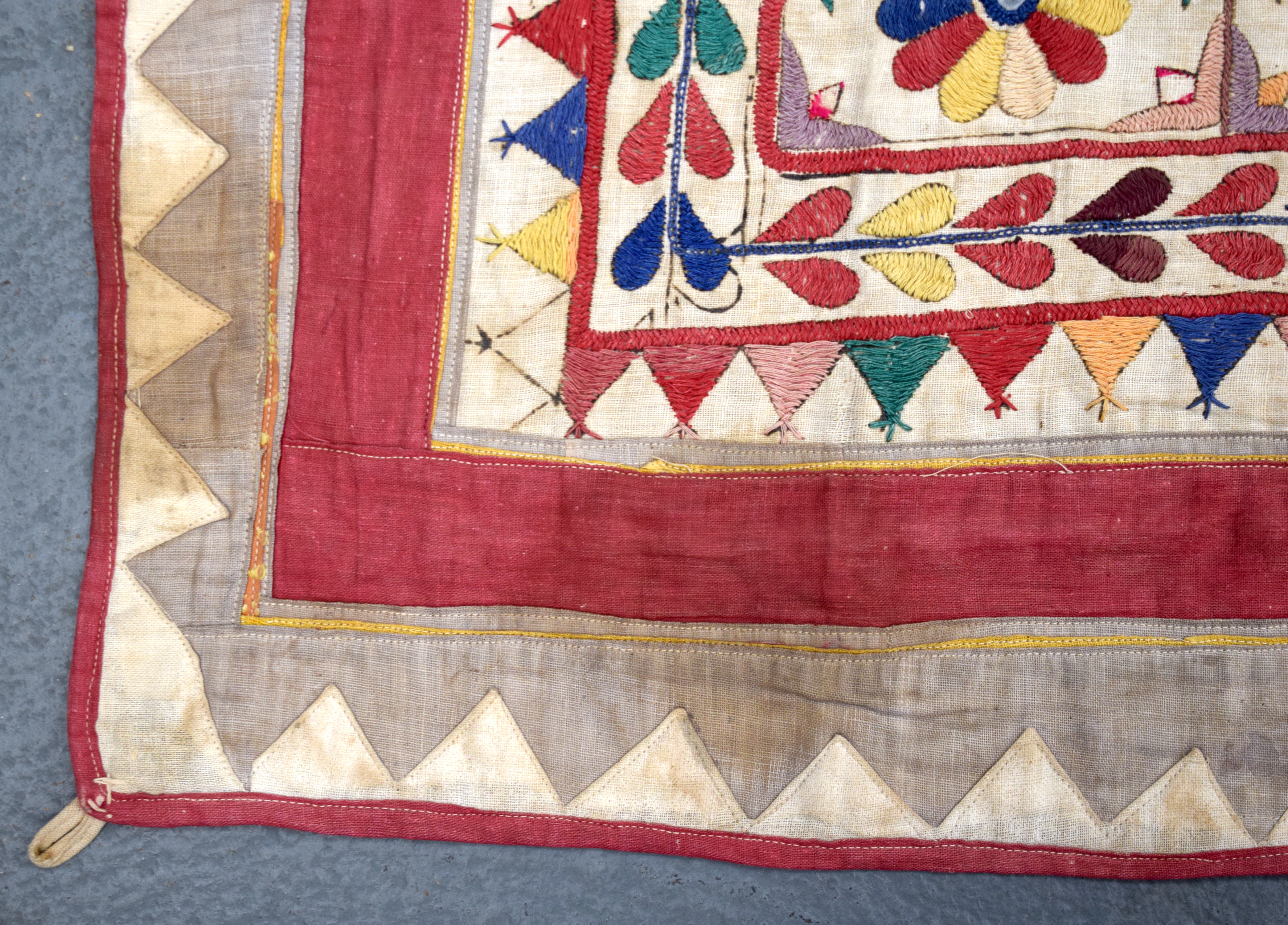 A MIDDLE EASTERN INDIAN EMBROIDERED TEXTILE. 98 cm x 96 cm. - Image 3 of 4