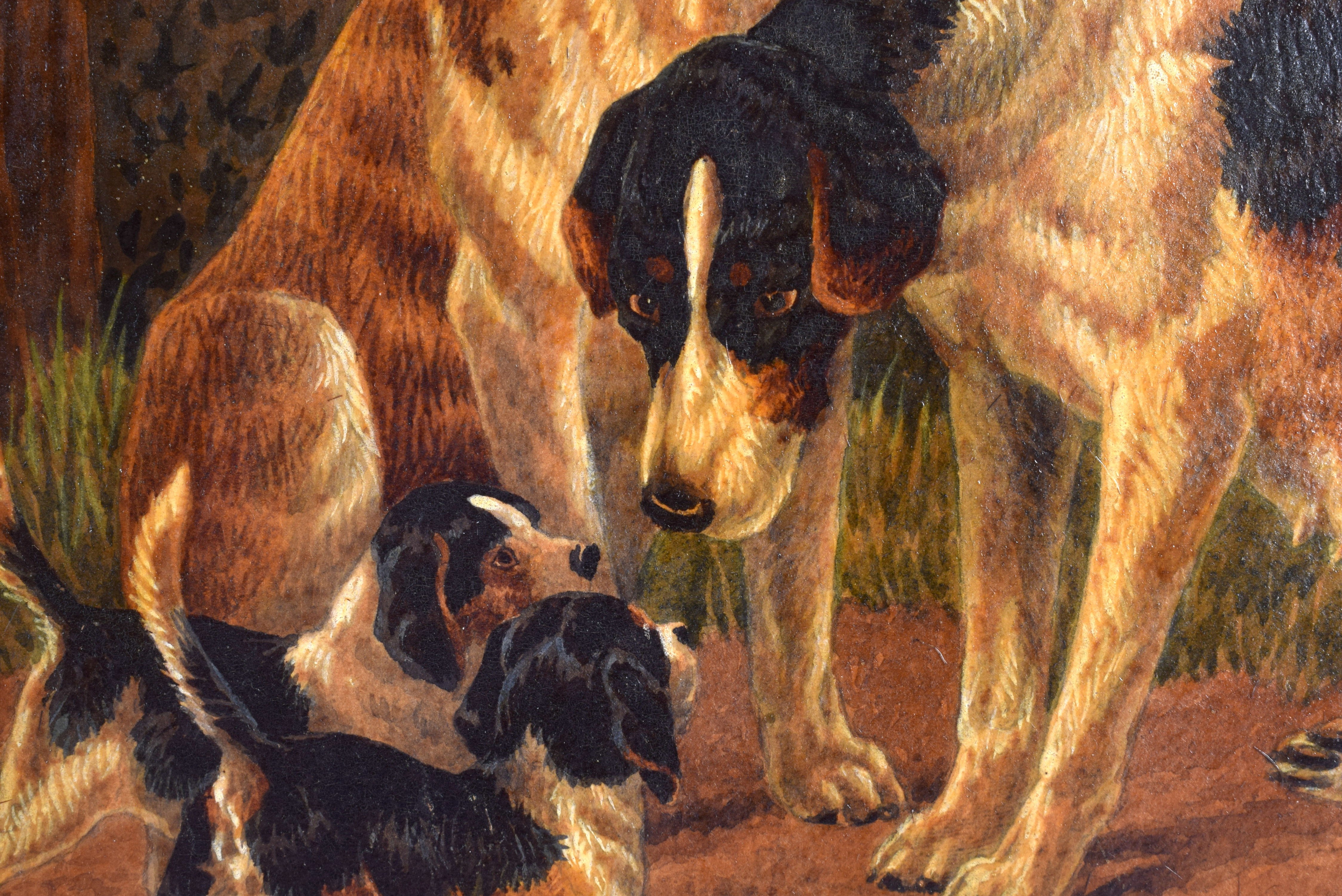 CHARLES EDWARD BRITTAN (1870-1949) FRAMED PAIR OIL ON BOARD, circa 1888, dogs in a landscape, togeth - Image 5 of 6