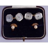A PAIR OF ART DECO 18CT GOLD CUFFLINKS and a pair of buttons. Cufflinks 7.6 grams. (4)
