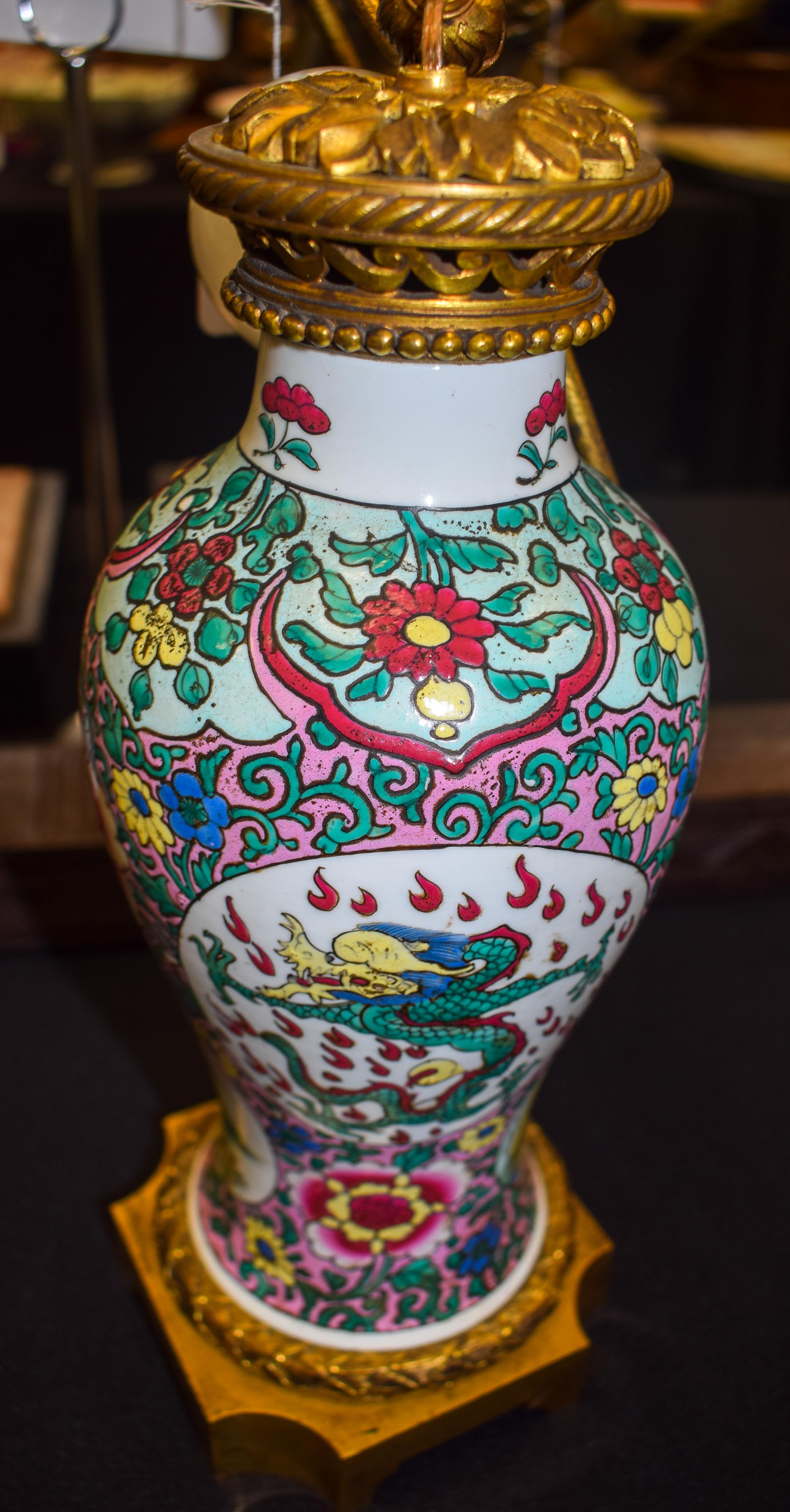 A 19TH CENTURY FRENCH SAMSONS OF PARIS PORCELAIN VASE Chinese style, converted to a lamp. Vase 25.5 - Image 5 of 5