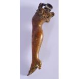 A VERY RARE 19TH CENTURY AUSTRIAN BRONZE CHEROOT HOLDER in the form of a leg and garter. 14 cm long.
