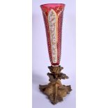 A 19TH CENTURY BOHEMIAN CRANBERRY ENAMELLED GLASS VASE. 29 cm high.