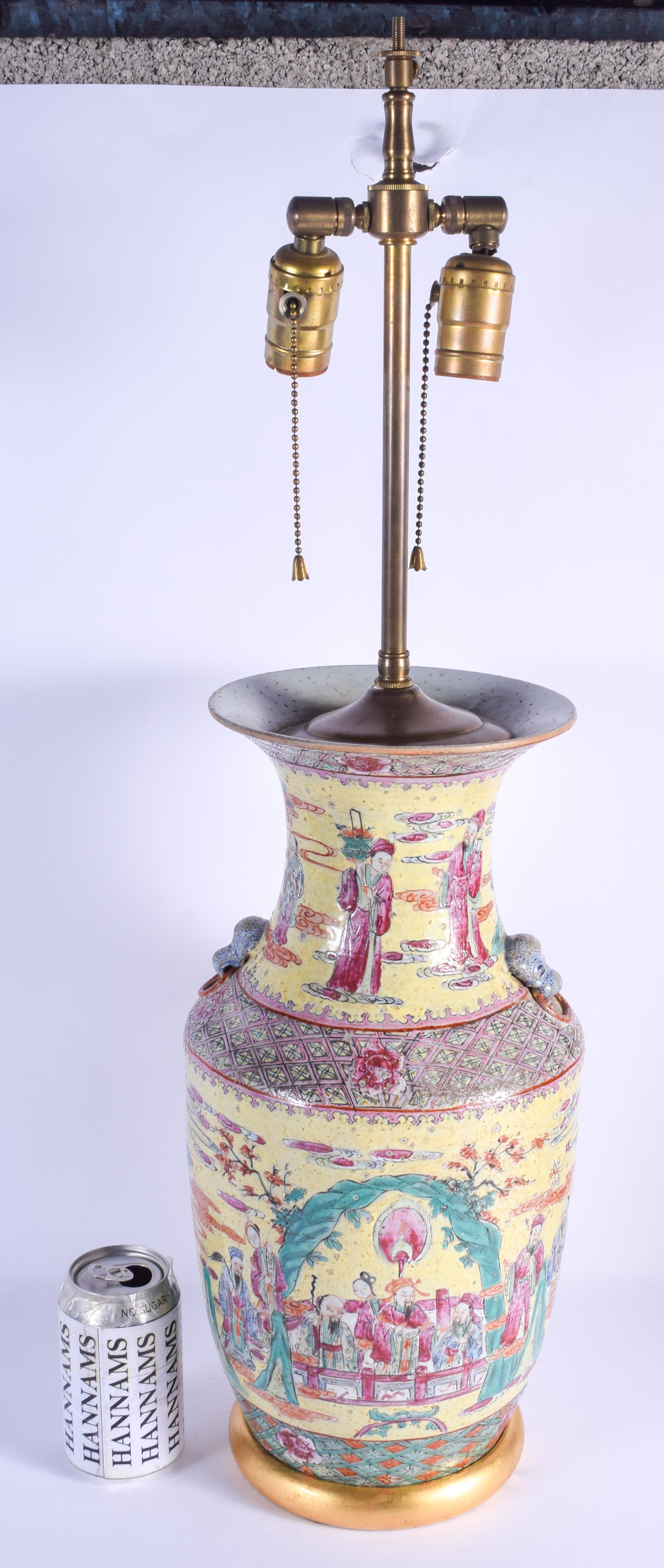 A LARGE EARLY 20TH CENTURY CHINESE FAMILLE ROSE VASE converted to a lamp. Vase 37 cm high.