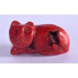 A VINTAGE CHINESE CORAL CAT. 3.25 cm wide.